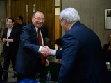 Tony Bailetti shakes hands with Israeli Ambassador Rafael Barak.