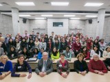A group shot featuring the girls,. young women and facilitators of the Technovation Challenge.