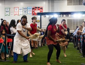 Carleton West African Rhythm Ensemble performs at convocation.