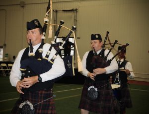 People playing bagpipes at Convocation