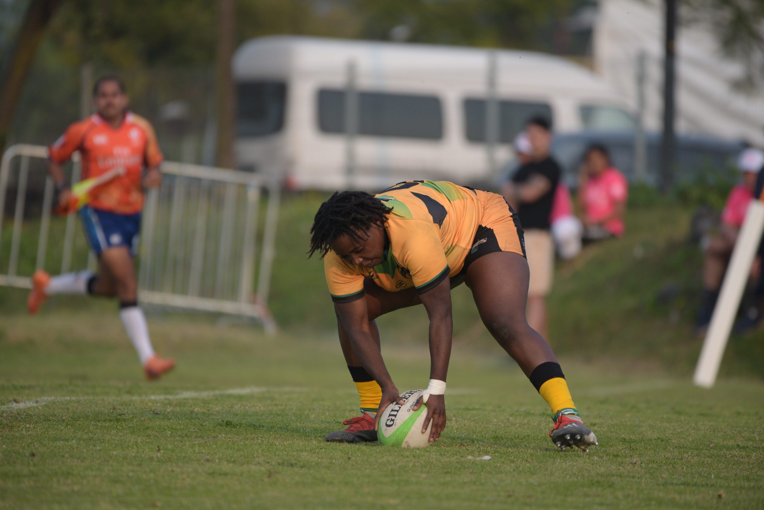Lauryn Walker on the field during a rugby game with team Jamaica. 