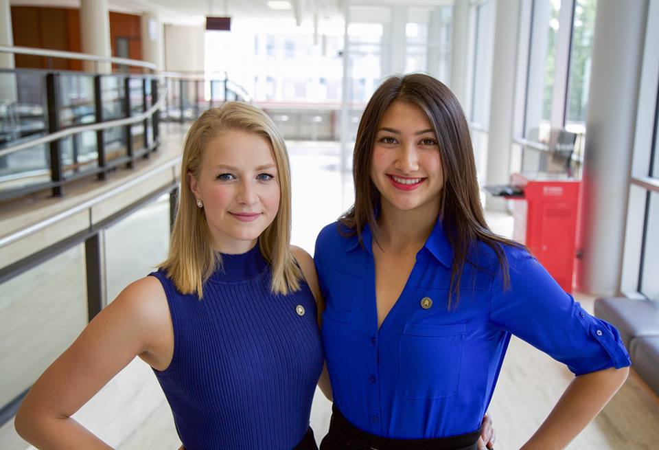 Cassie Lee and one of her colleagues in Sprott pose in the Tory lobby.