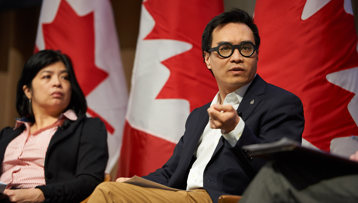 Kevin Chan speaks. Electoral interferance was the key question of Artificial Intelligence, Democracy, and Your Election, an event hosted by Carleton on Feb. 25, 2019.