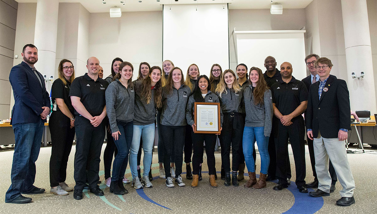 Women in Sport: Carleton's women's basketball team at Ottawa City Hall.