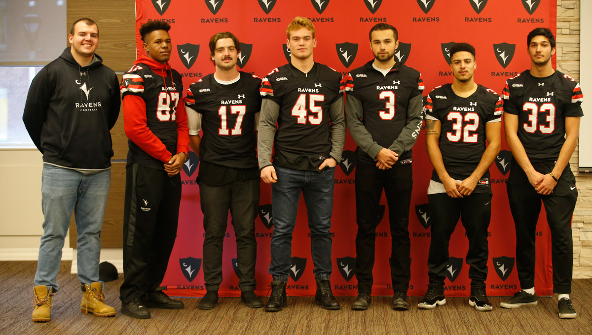 The Ravens men’s football team during a blood drive in which they helped collect an impressive 78 pints of blood on Nov. 30, 2018