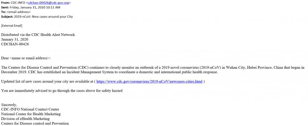 Scam email from the CDC