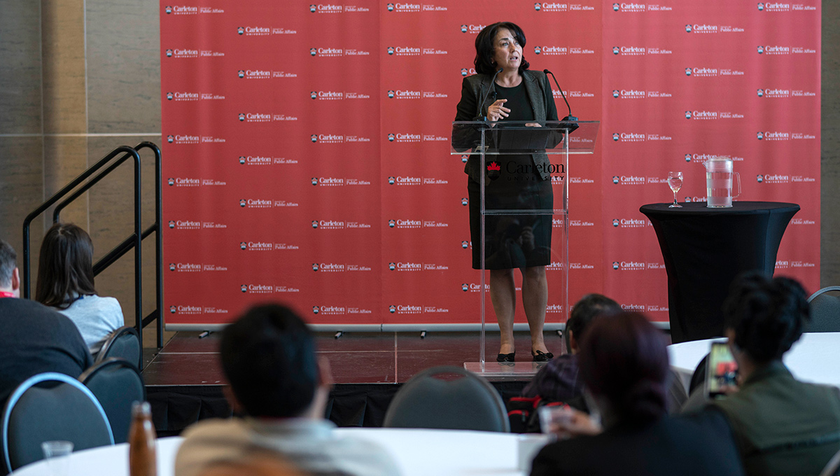 Carleton Chancellor Yaprak Baltacioğlu spoke to students at the Faculty of Public Affairs' Emerging Perspectives Graduate Conference on March 4, 2019.