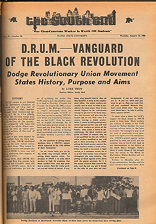 Front page, The South End newspaper, January 23, 1969. Headline: DRUM-Vanguard of the Black Revolution.