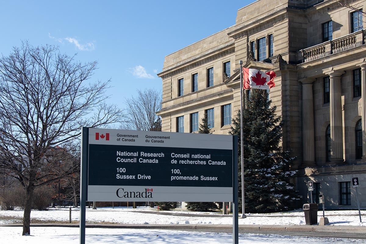 A sign outside of the National Research Council (NRC) building in Canada.