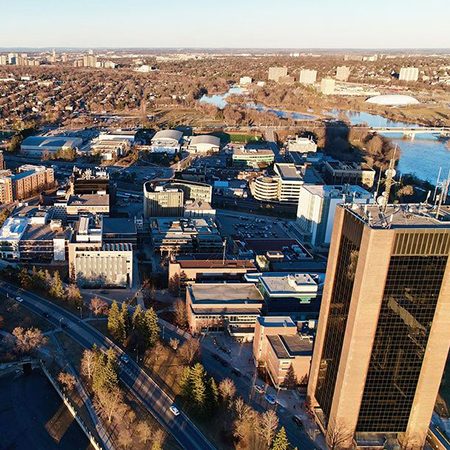 An aerial view of Carleton University and the surrounding community.