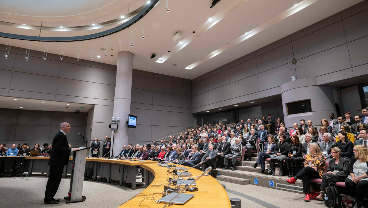 President Benoit-Antoine Bacon delivered a speech during the Mayor’s Breakfast Series at Ottawa City Hall on Feb. 12, 2019.