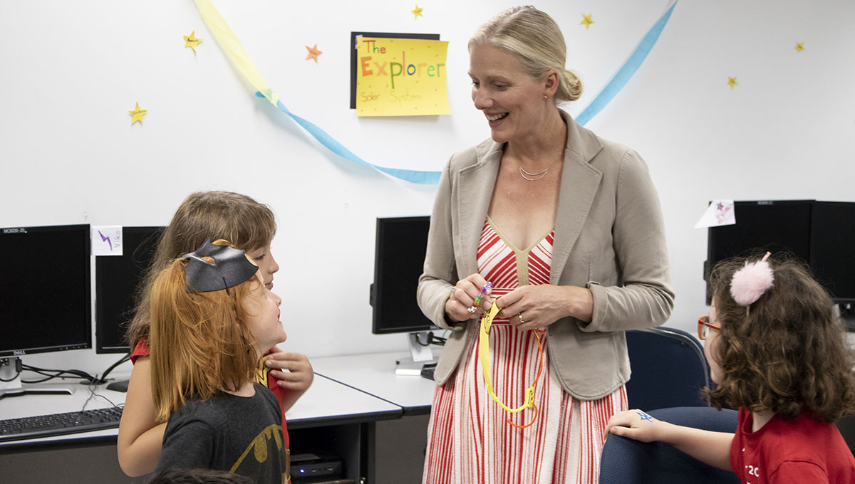 Costumed campers in Carleton’s Virtual Ventures program interact with Catherine McKenna, minister of Environment and Climate Change.