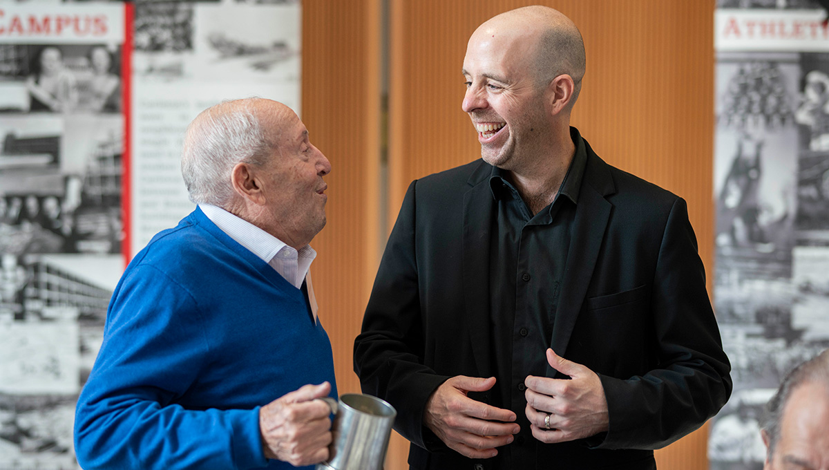 Alumnus Alan Abelson and Carleton University President Benoit-Antoine Bacon in conversation