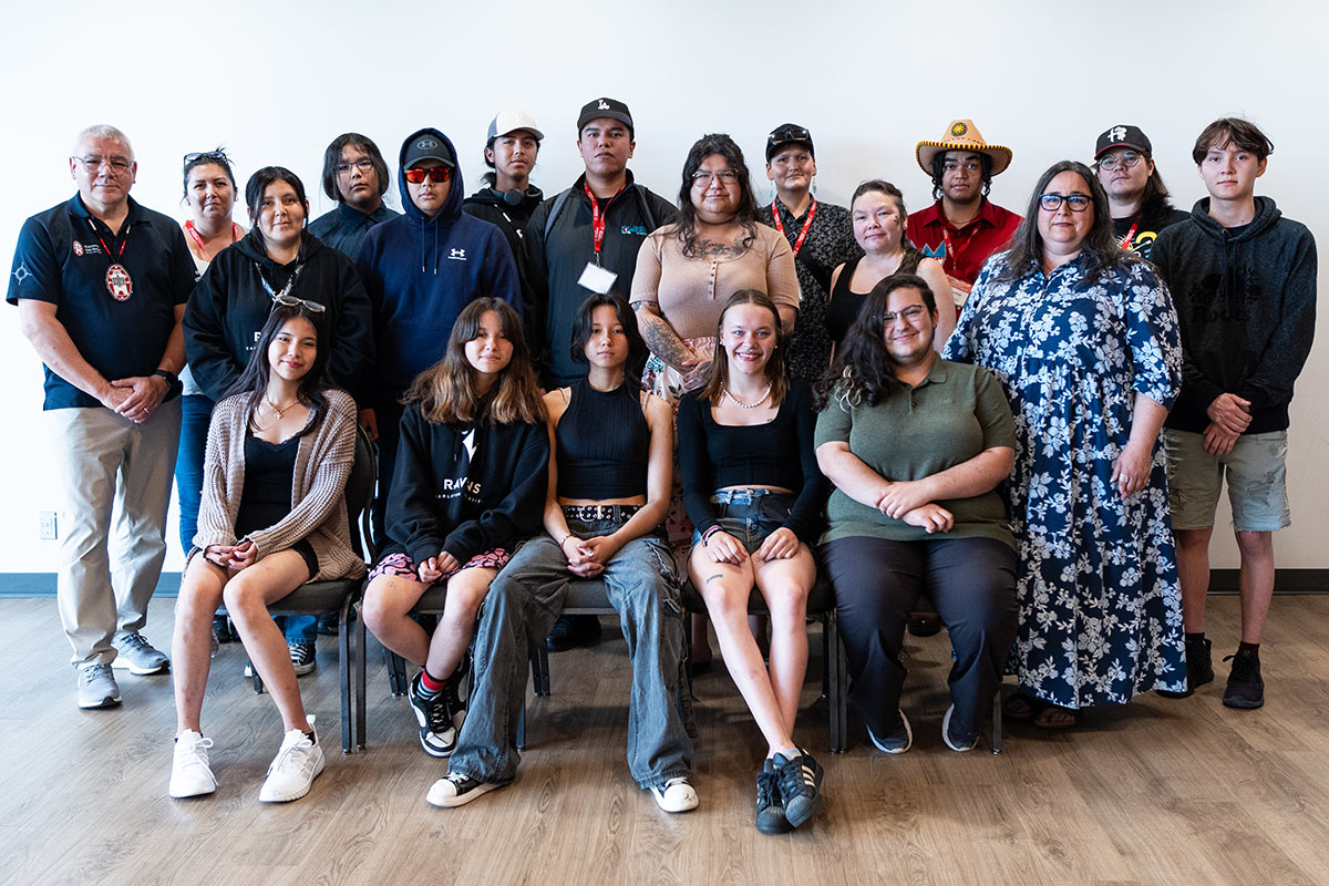 A large group of young people from the NAN Youth Leadership Group posing for a photo.