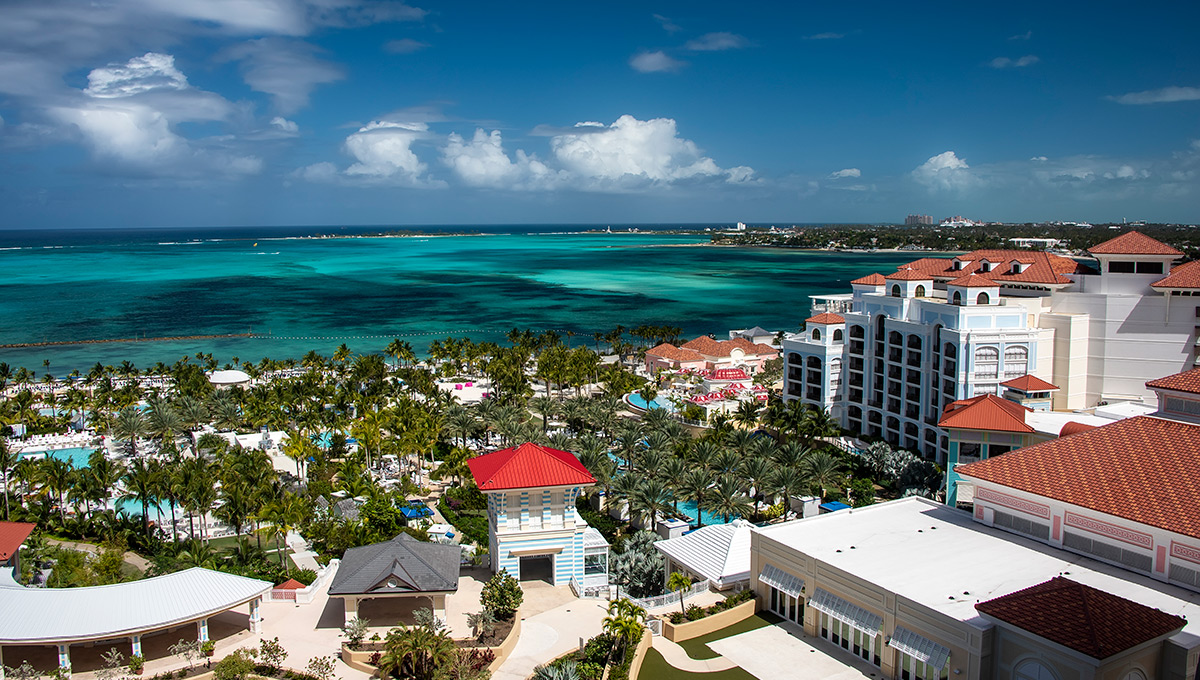 The Caribbean Sea and the resort destination in the island of Nassau, Bahamas