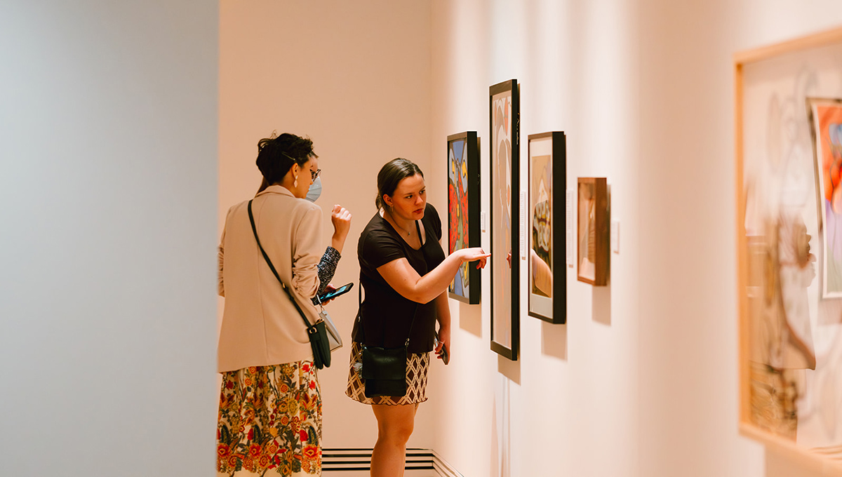 A view of the Norval Morrisseau Exhibit at the Carleton University Art Gallery