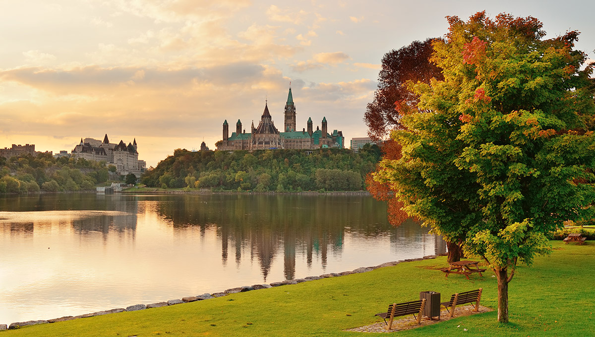 A beautiful view of the Parliament Hill area in Ottawa in Autumn