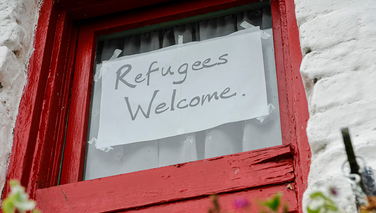 Sign that says Refugees Welcome