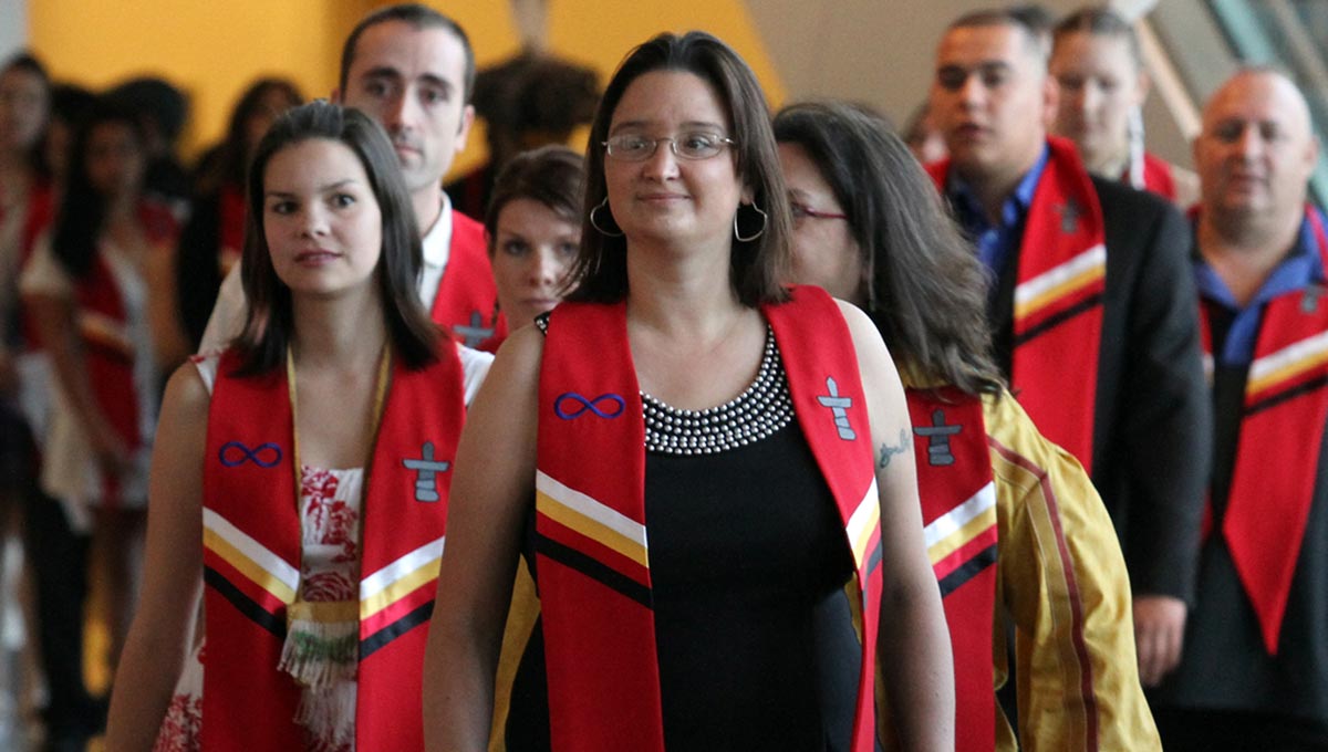 Truth and Reconciliation: Students attend the Indigenous Graduate Honouring Ceremony in traditional sashes