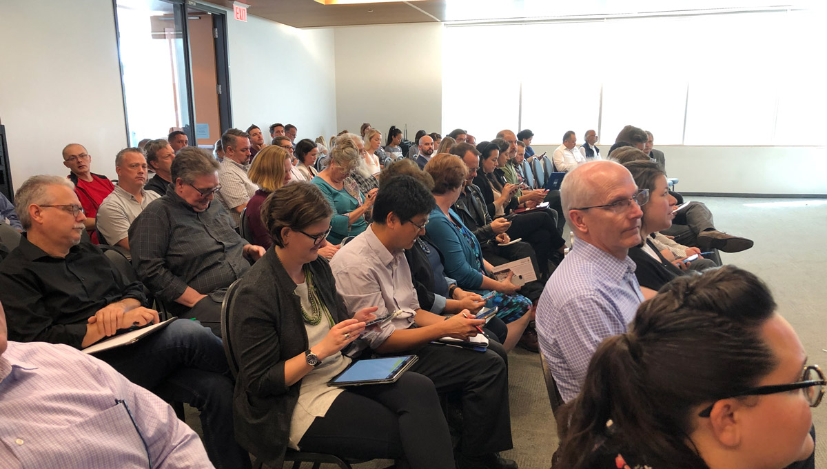 The crowd listens during the launch of Carleton's Strategic Planning Process.