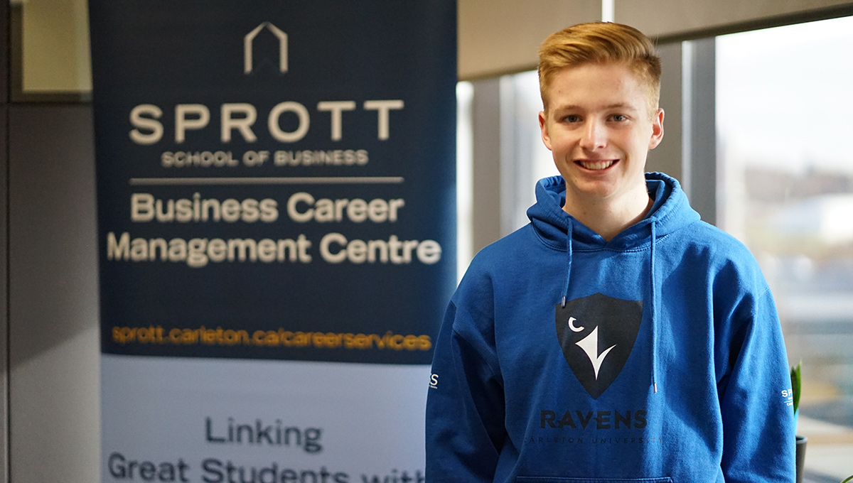 Photo of Carleton University student Tyson Coulter, a student in the Sprott School of Business taking part in the Employability Passport program.