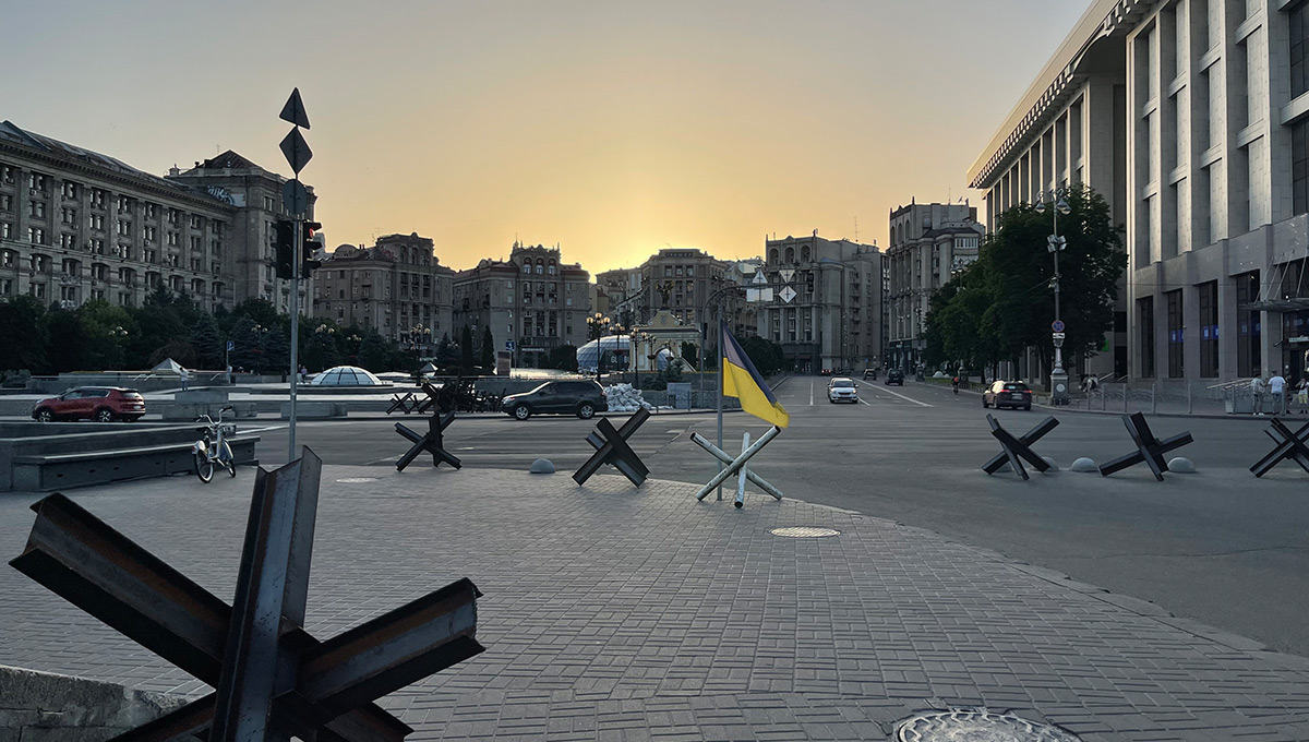 A Sunset in the center of Kyiv, the capital of Ukraine during the war in 2022