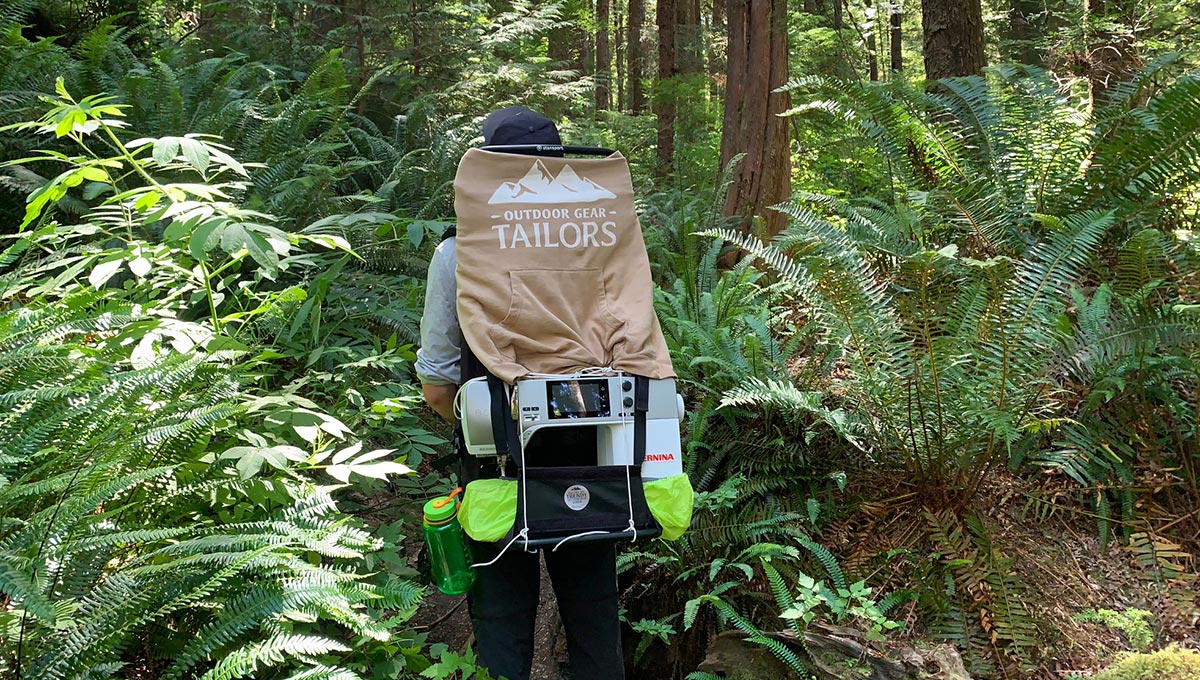 Walking through a forest with a sustainable bag